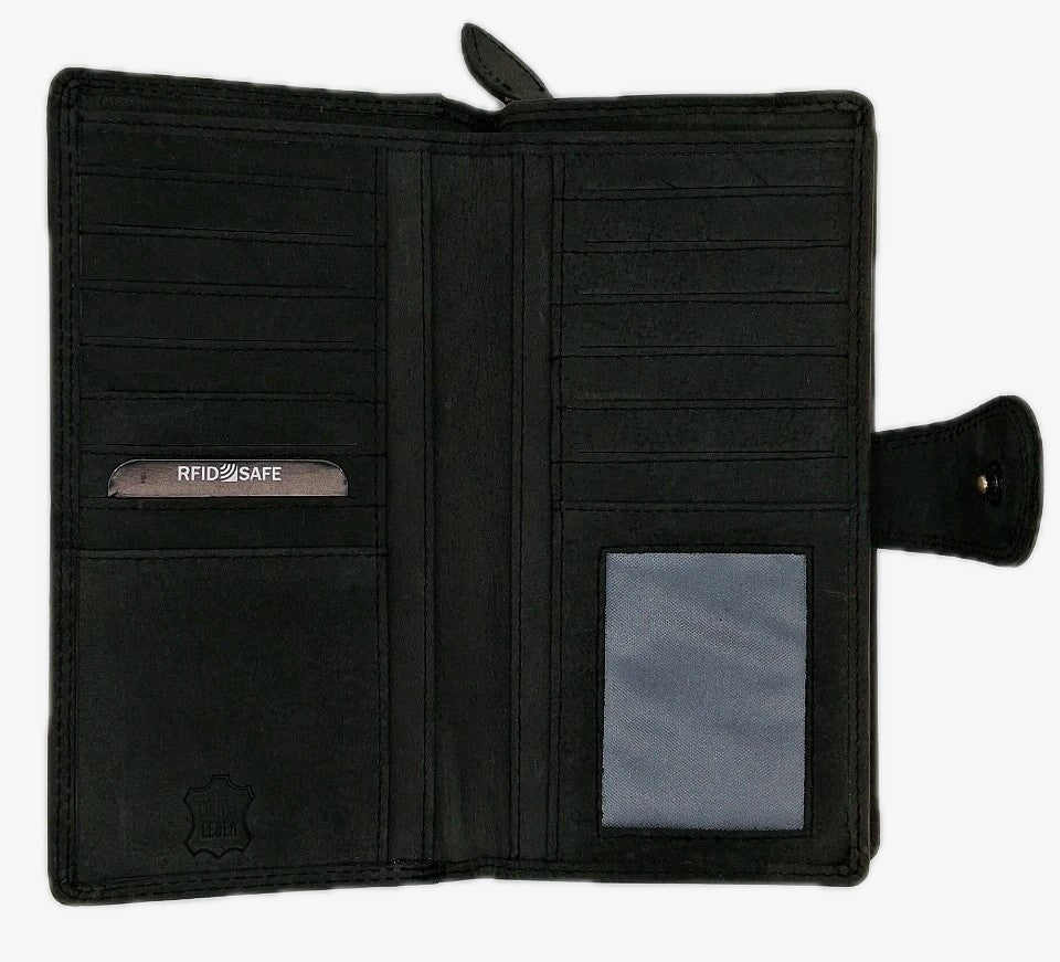 ​WILD Langbörse Organizer Leder Schwarz RFID Damen Herren | 11 Kartenfächer