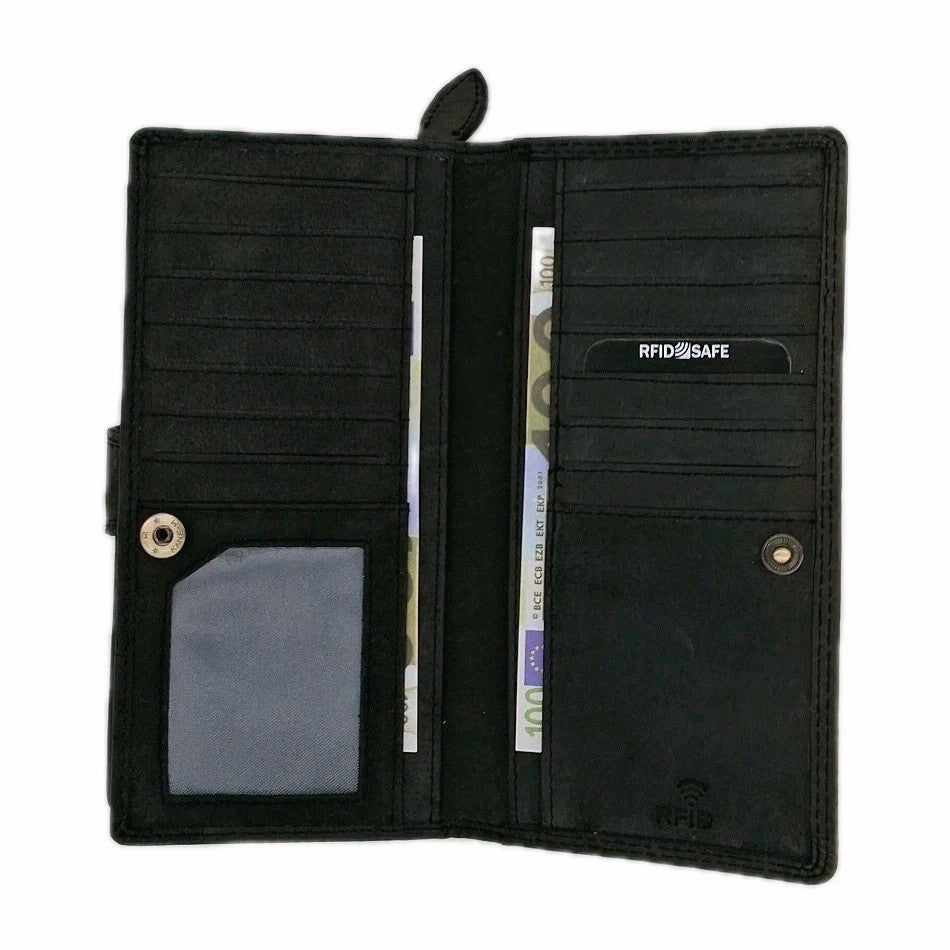 ​WILD Langbörse Organizer Leder Schwarz RFID Damen Herren | 11 Kartenfächer