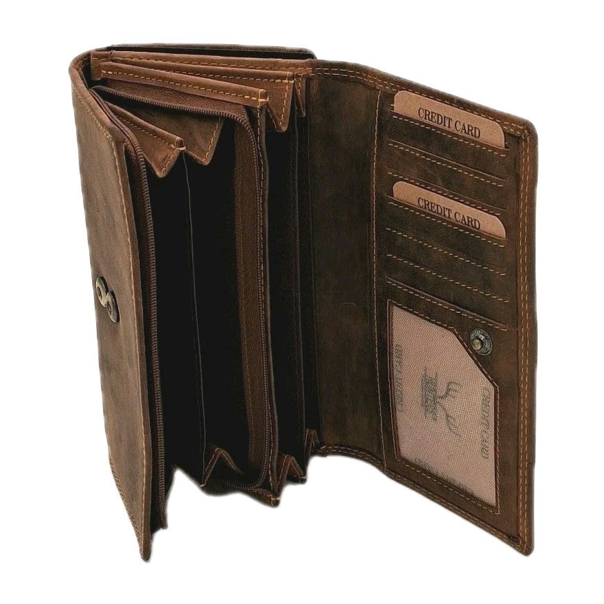 HUNTERS® Leder Organizer-Börse Braun Vintage | 10 Kartenfächer | Akkordeon-Fach
