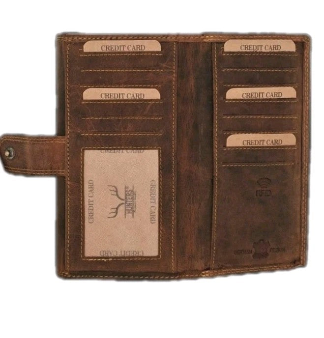 HUNTERS® Leder Organizer-Börse Braun Vintage | 10 Kartenfächer | Akkordeon-Fach